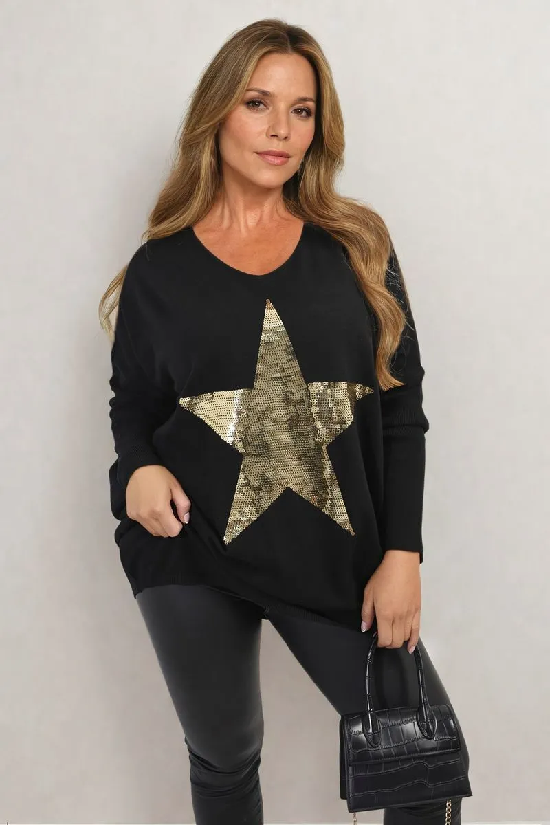 Melissa Sequin Star Oversized Knitted Jumper