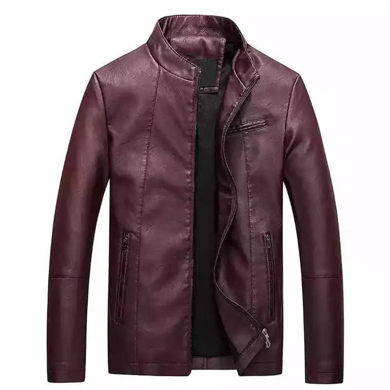 Men's Casual Stand Collar Leather Jacket 91072001YM