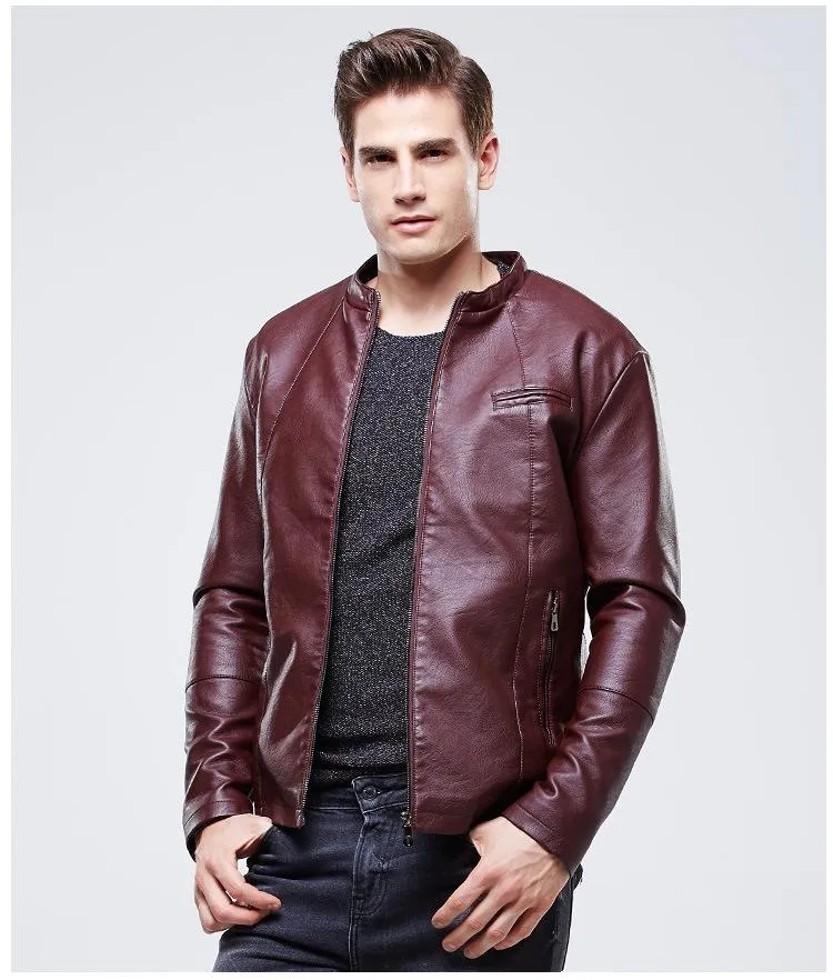 Men's Casual Stand Collar Leather Jacket 91072001YM