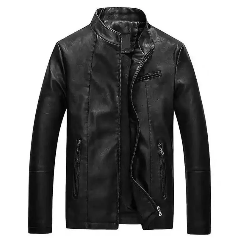 Men's Casual Stand Collar Leather Jacket 91072001YM