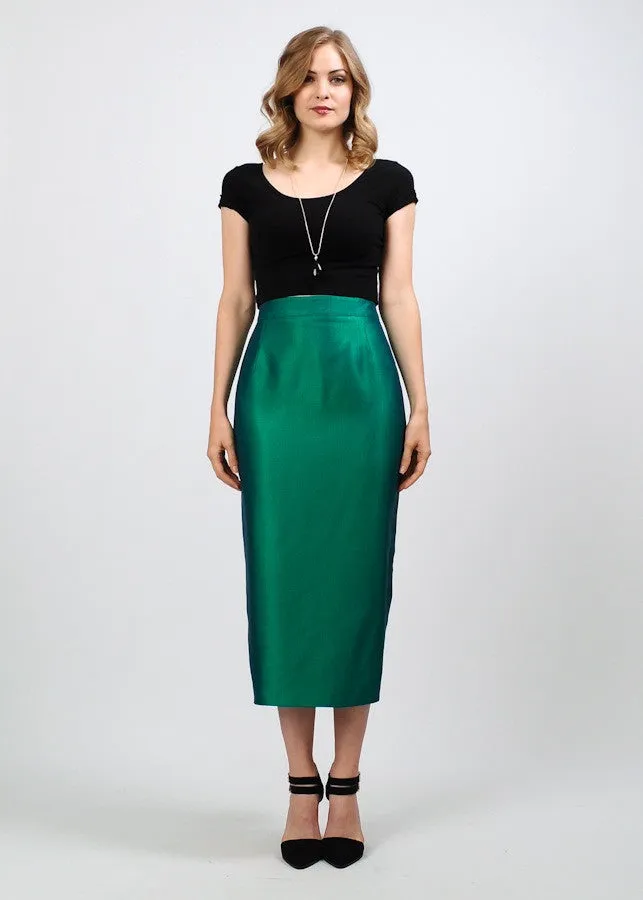 Metallic Beetle Green Pencil Skirt