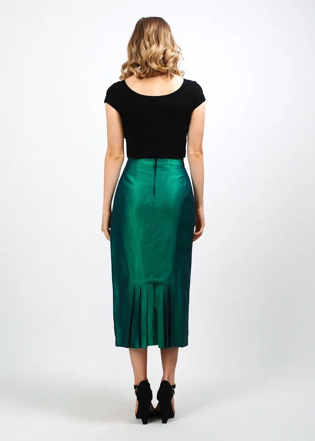 Metallic Beetle Green Pencil Skirt