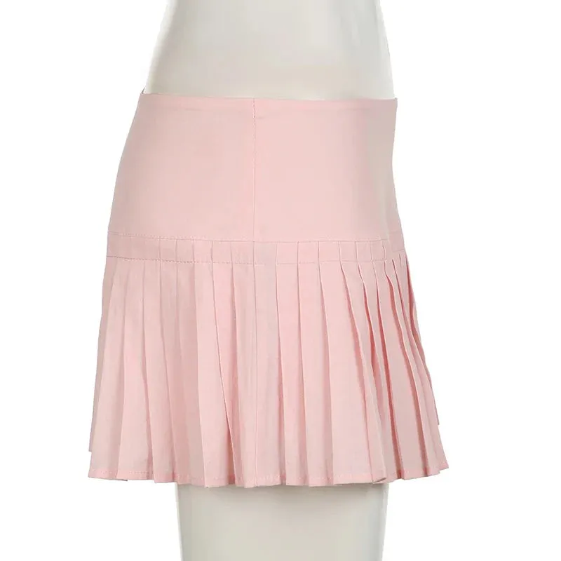 Metaversmall Sweet Cute Low Waist Pink Pleated Skirt Korean Fashion Girls Coquette Clothes Summer Mini Skirt Women Prepy Style New