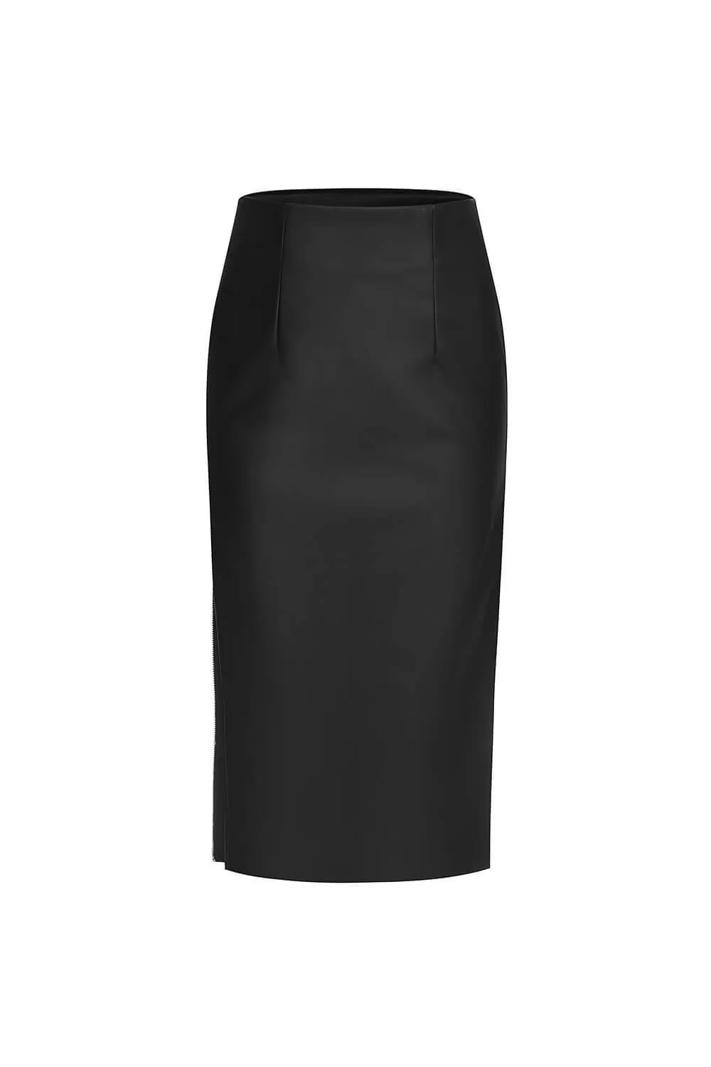 Mikaela Pencil Side Slit Leather Midi Skirt