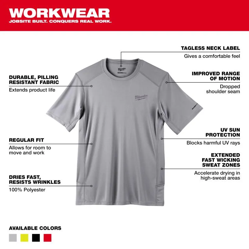 Milwaukee Workskin L Short Sleeve Men's Crew Neck Gray Lightweight Performance Tee Shirt