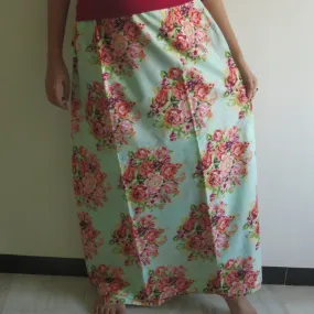 Mint Floral Wrap Around Skirt