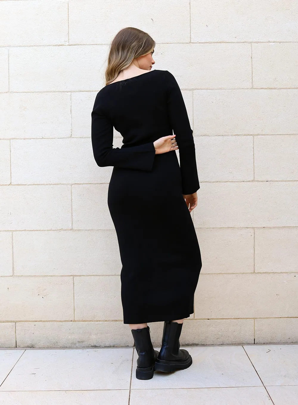 Mylie Long Knit Dress-Black