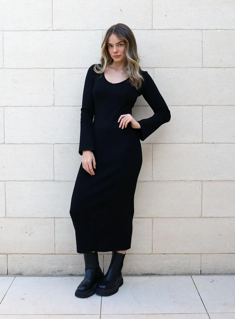 Mylie Long Knit Dress-Black