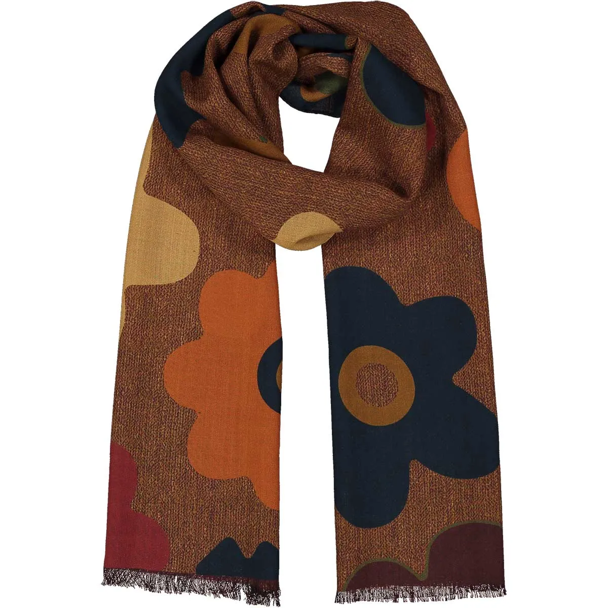 NARCISO -brown and yellow macro floral logo wool hand made scarf