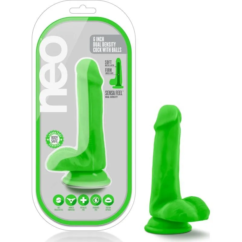 Neo Dual Density Cock With Balls 6in Neon Green