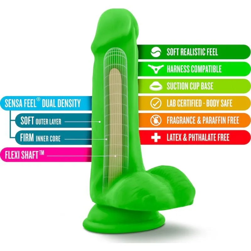 Neo Dual Density Cock With Balls 6in Neon Green