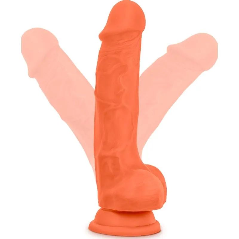 Neo Elite 7.5in Silicone Dual Density Cock with Balls Neon Orange