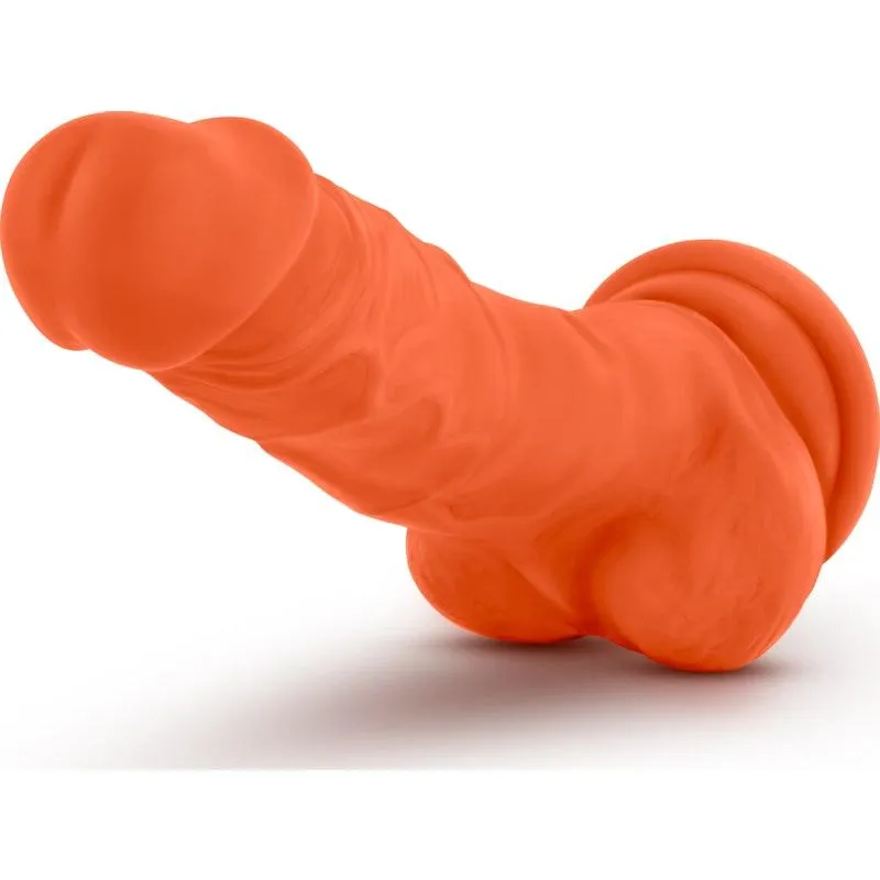 Neo Elite 7.5in Silicone Dual Density Cock with Balls Neon Orange