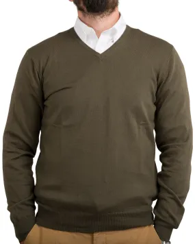 Olive V-Neck Cotton Cashmere Jumper