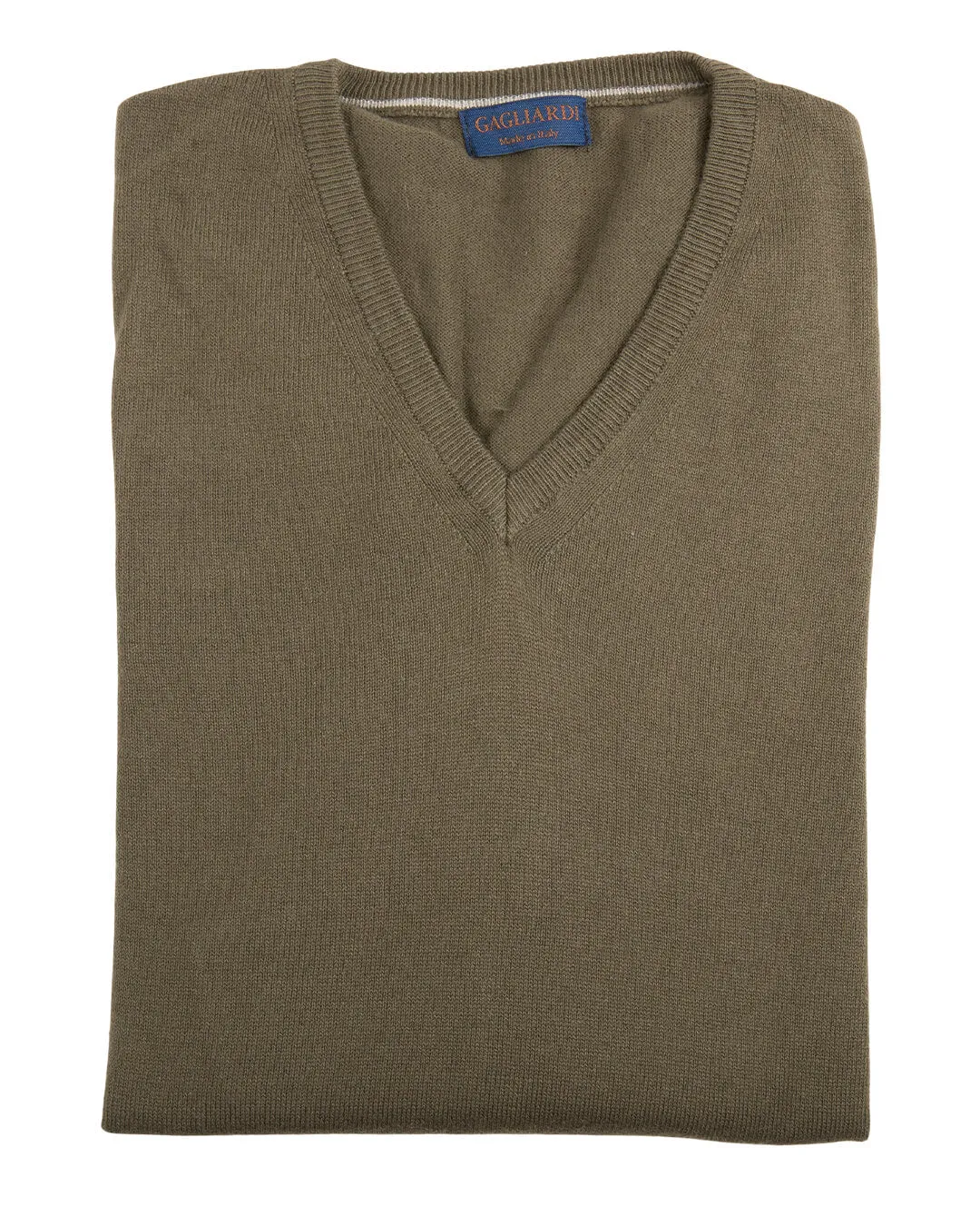 Olive V-Neck Cotton Cashmere Jumper