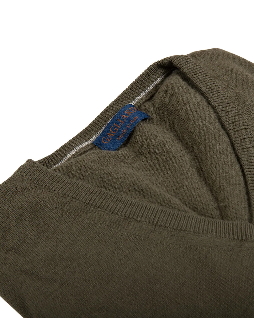 Olive V-Neck Cotton Cashmere Jumper