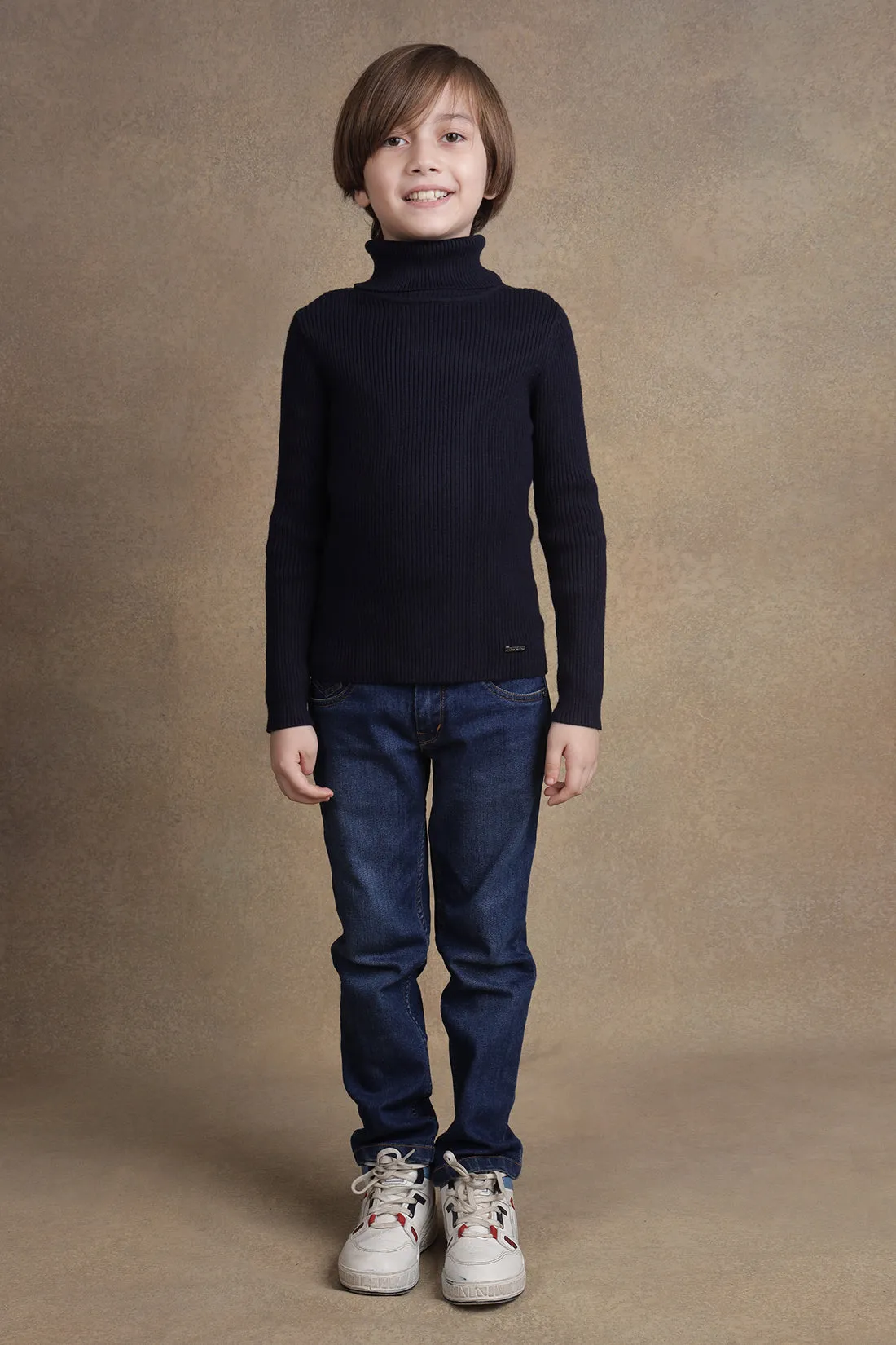 One Friday Kids Boys Navy Blue Solid Jumper