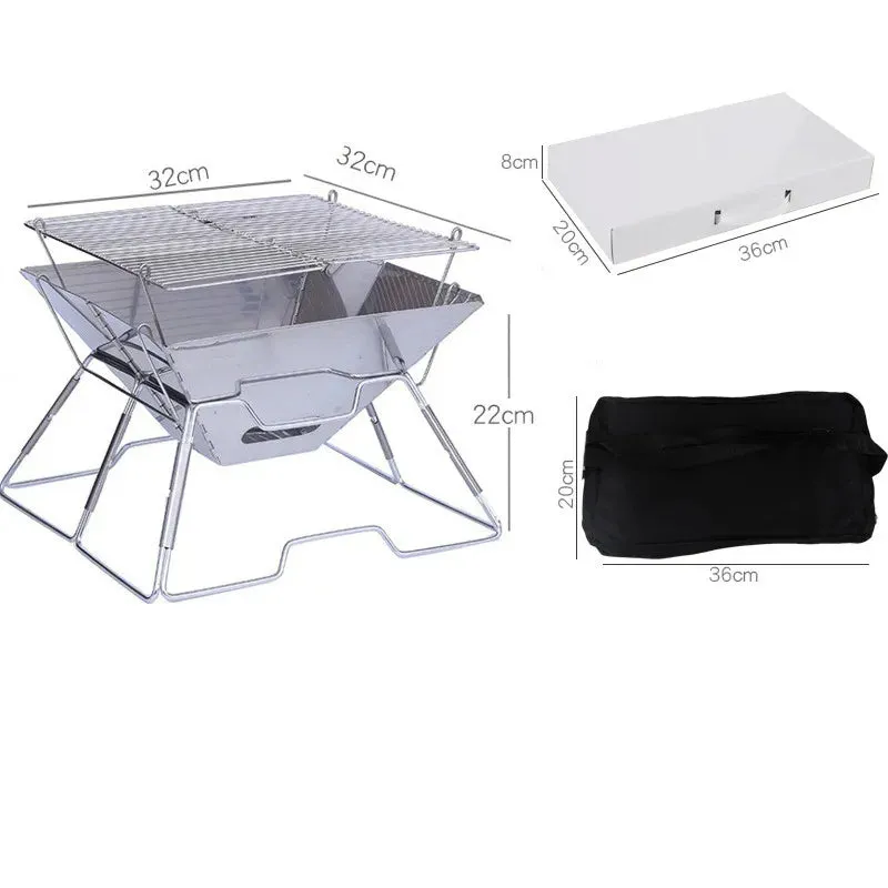 Outdoor Folding Barbecue Two Layer Stainless Steel Portable Grill