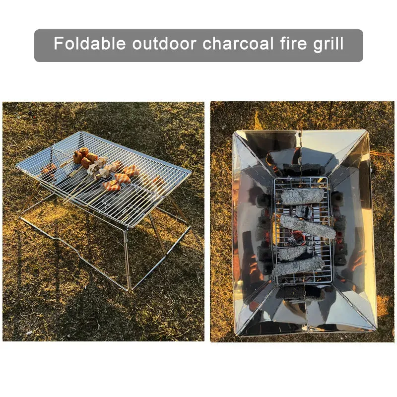 Outdoor Folding Barbecue Two Layer Stainless Steel Portable Grill