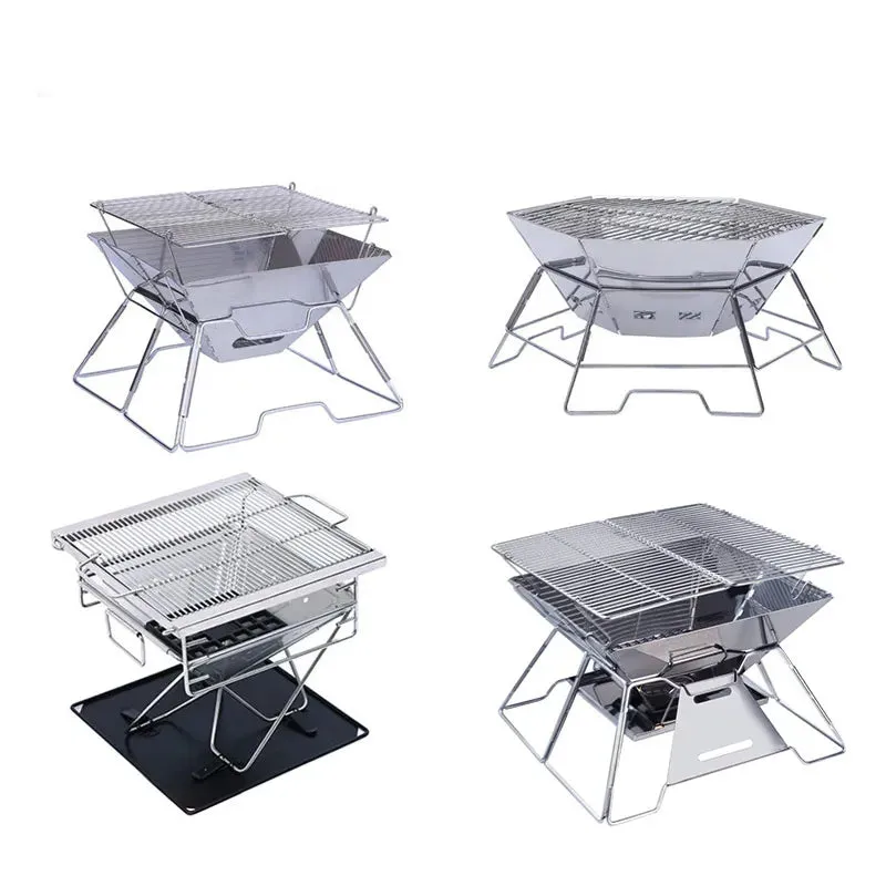 Outdoor Folding Barbecue Two Layer Stainless Steel Portable Grill