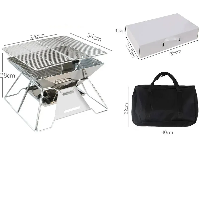 Outdoor Folding Barbecue Two Layer Stainless Steel Portable Grill