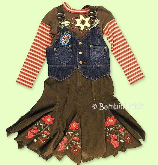 Pampolina Girls Fall/Winter 2Pc Ankle Long Denim/Corduroy Jumper Set