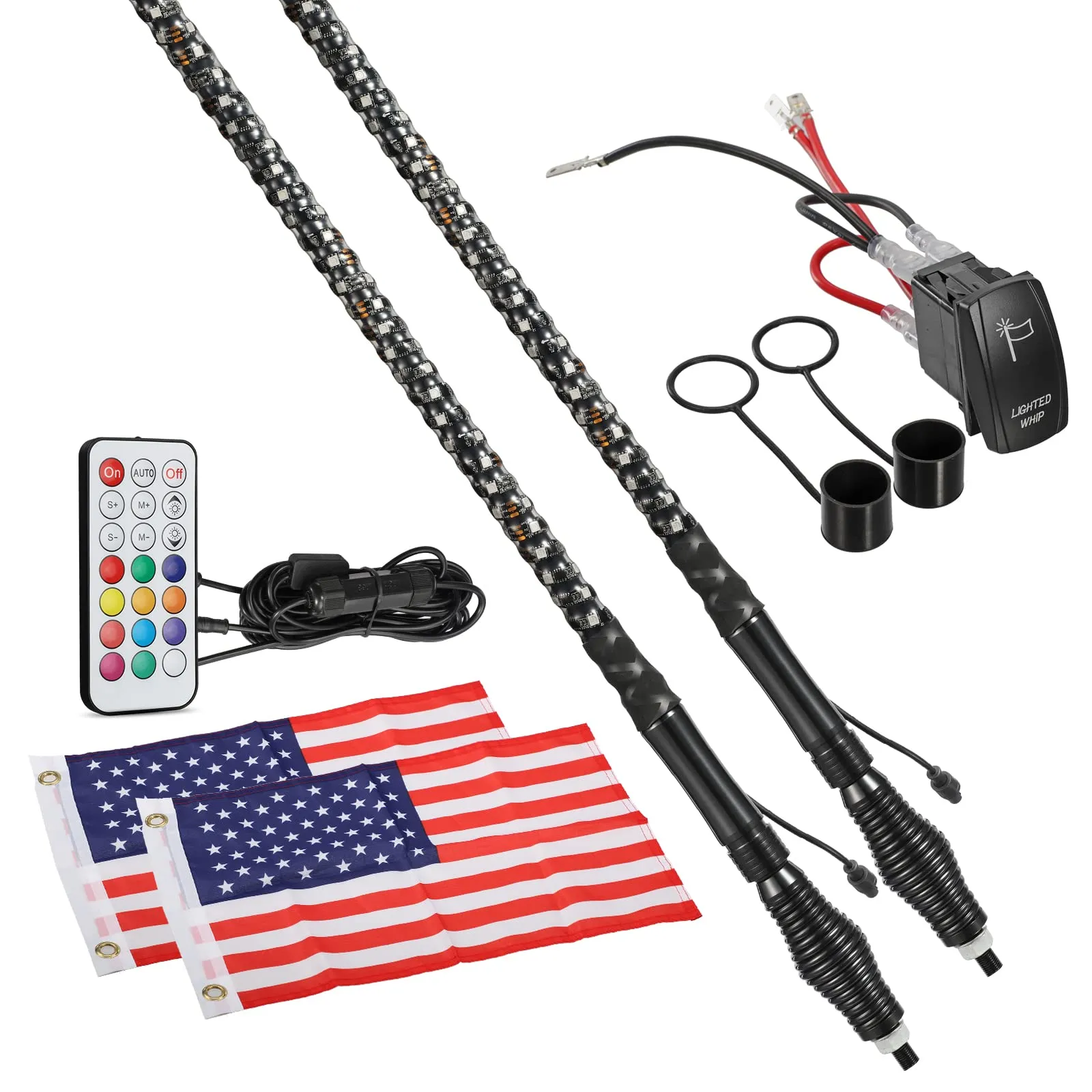 Partsam 2X 4ft Spiral RGB LED Whip Lights for UTV ATV