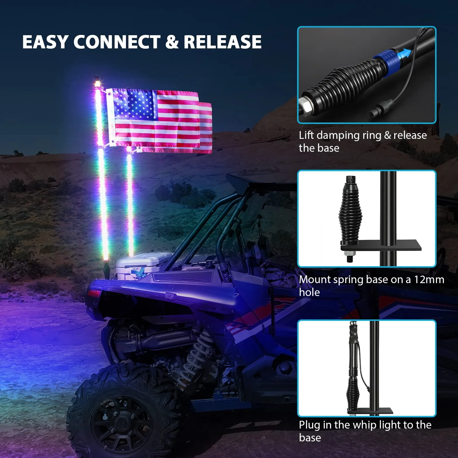 Partsam 2X 4ft Spiral RGB LED Whip Lights for UTV ATV