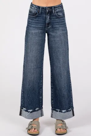 PET107 - HIGH RISE WIDE LEG W/CUFF JEANS