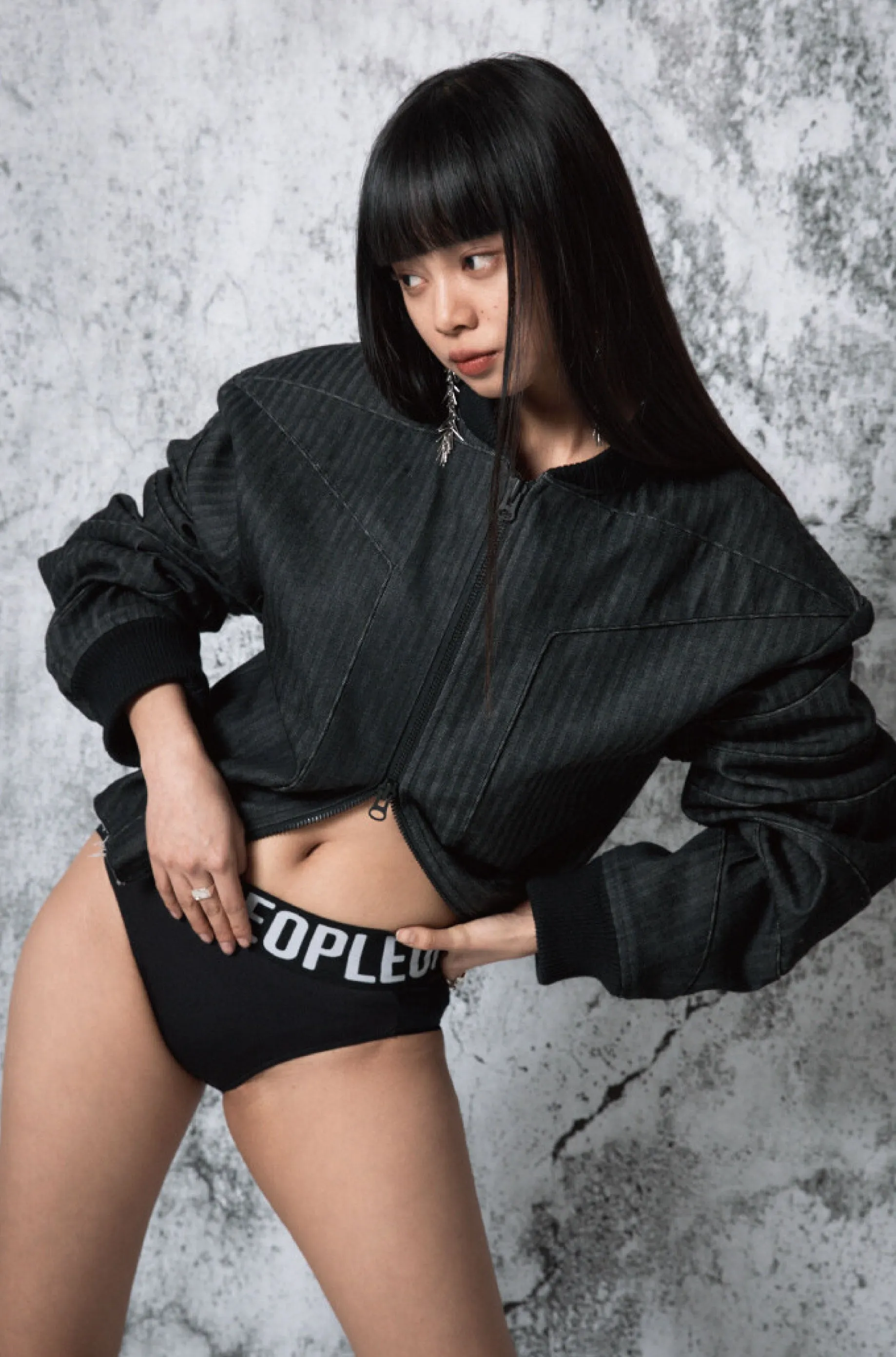 Piping denim short jumper black