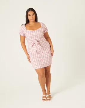 Plus Size Plaid Puff Sleeve Dress