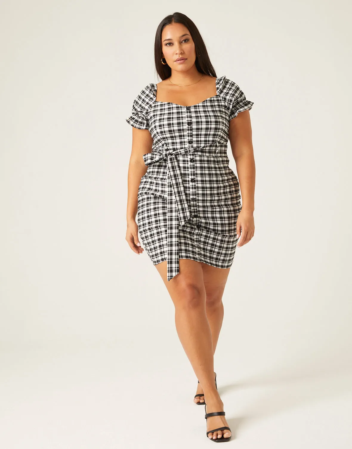 Plus Size Plaid Puff Sleeve Dress