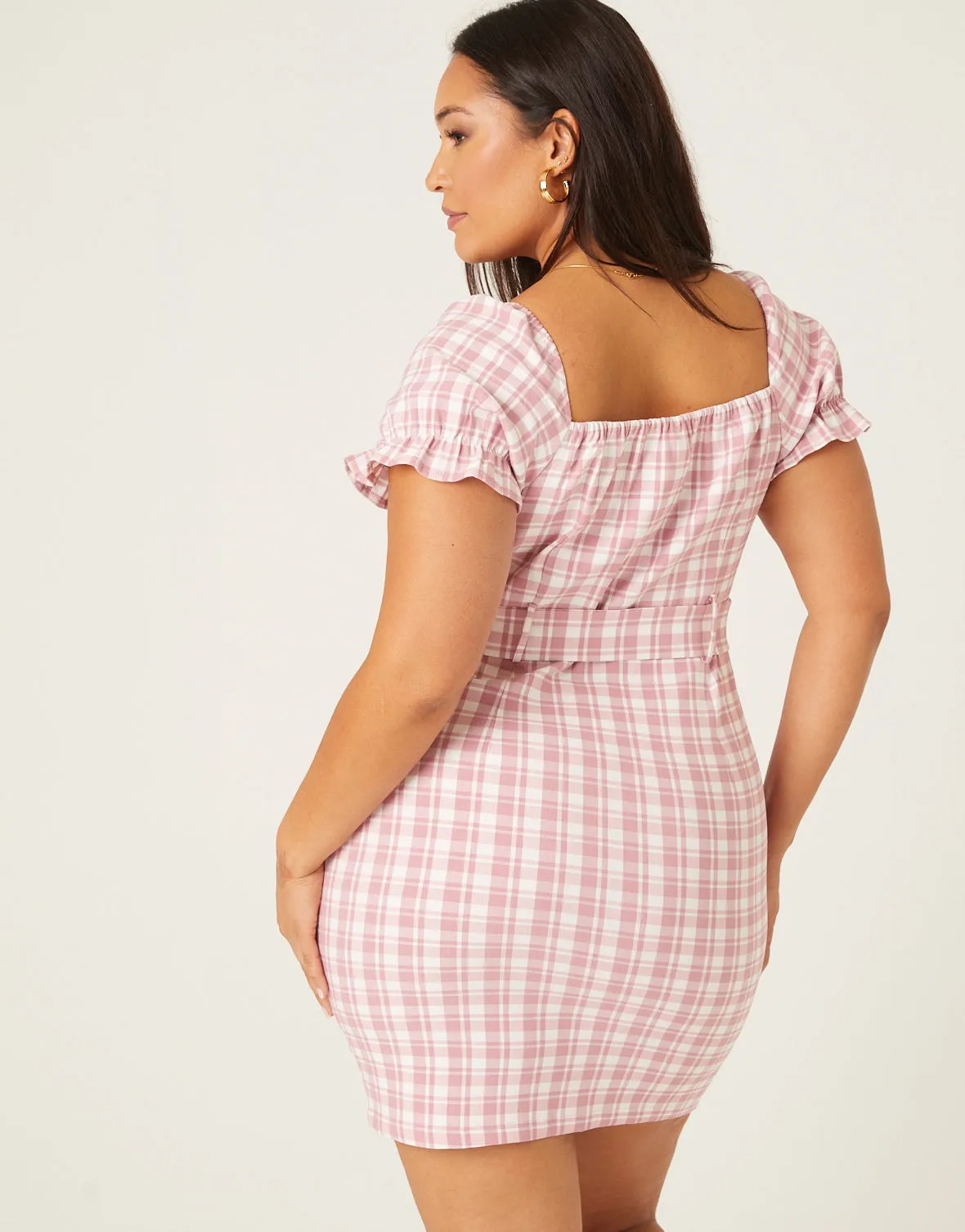 Plus Size Plaid Puff Sleeve Dress