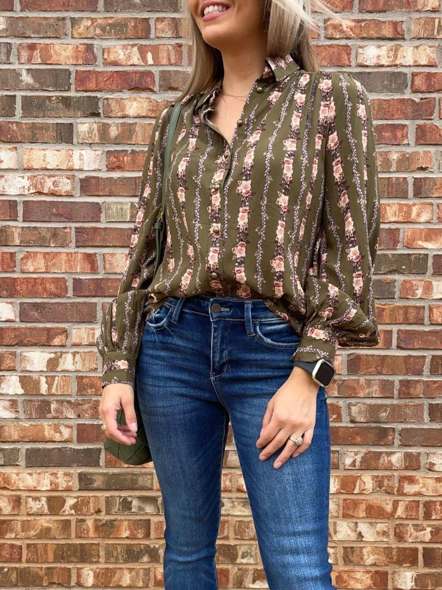 Pretty in Print Vintage Floral Button Blouse