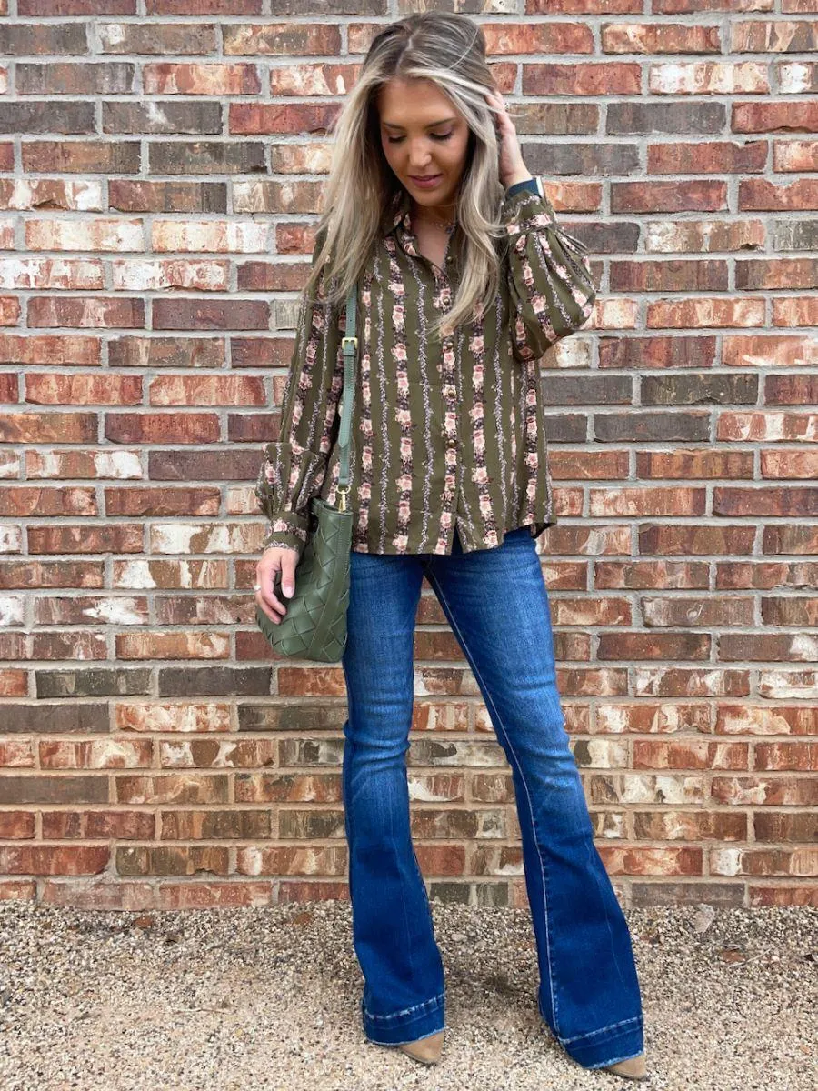 Pretty in Print Vintage Floral Button Blouse