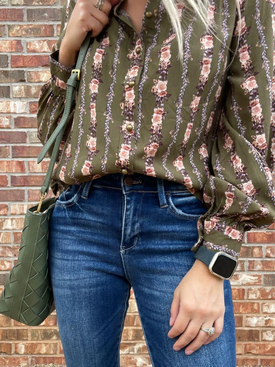 Pretty in Print Vintage Floral Button Blouse