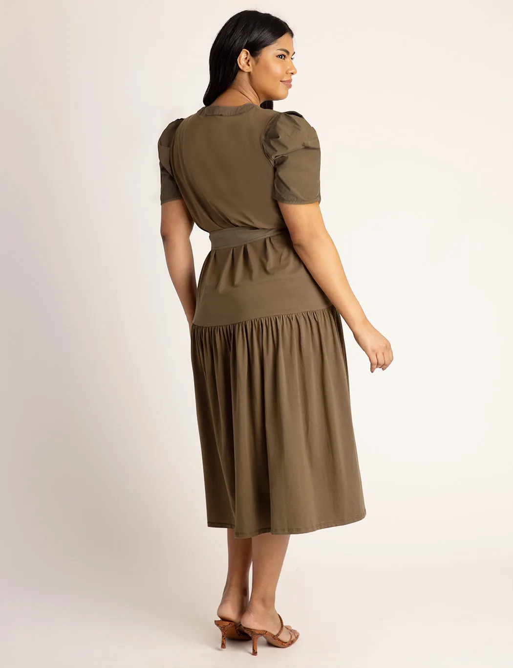 Puff Sleeve Midi Dress in Best Frond