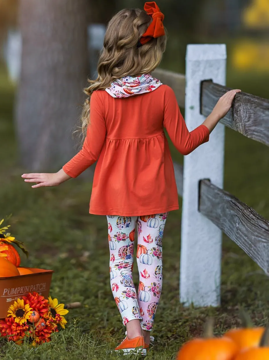 Pumpkin Everything Tunic, Leggings and Scarf Set