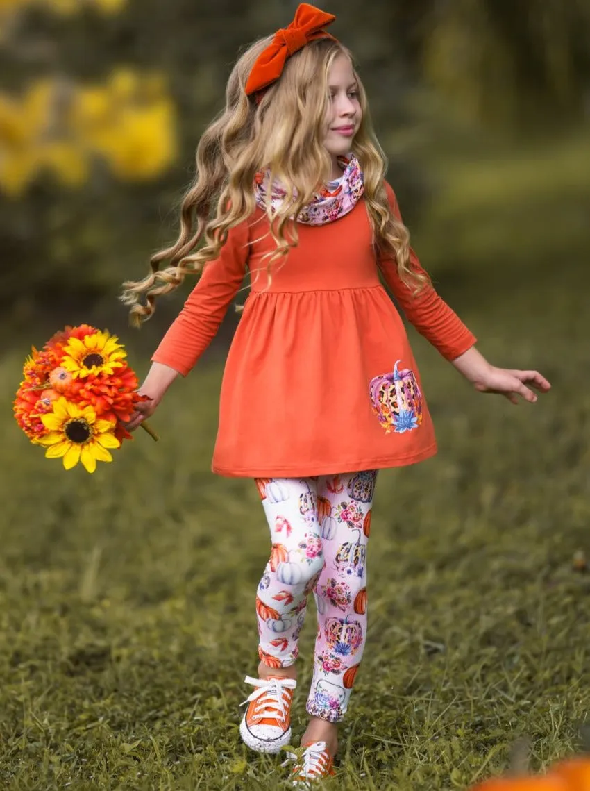 Pumpkin Everything Tunic, Leggings and Scarf Set