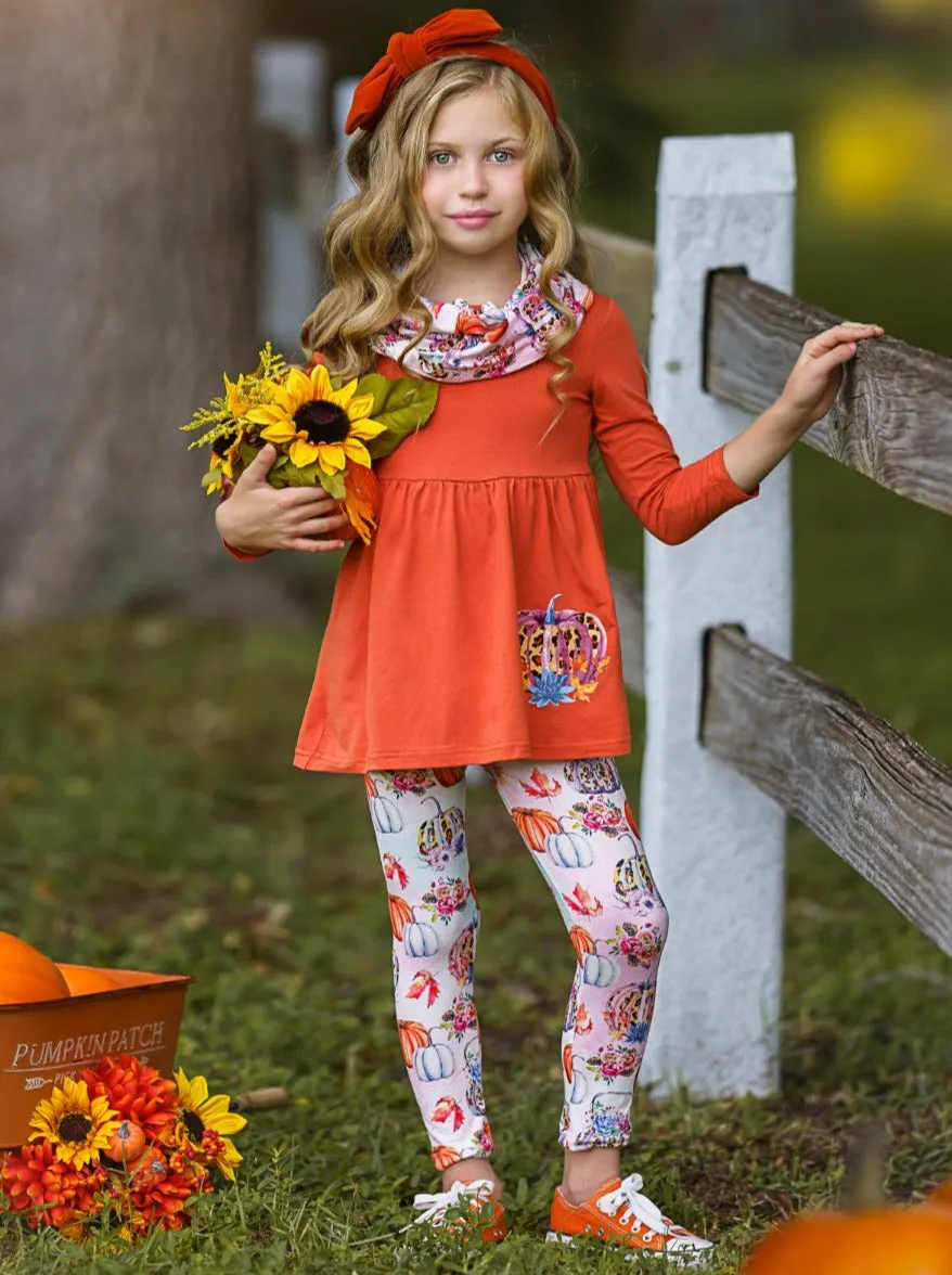 Pumpkin Everything Tunic, Leggings and Scarf Set