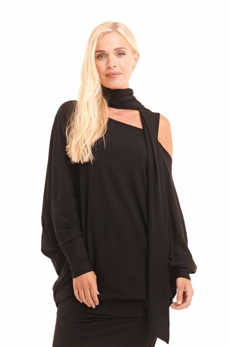 RAGLAN TOP WITH SCARF BLACK