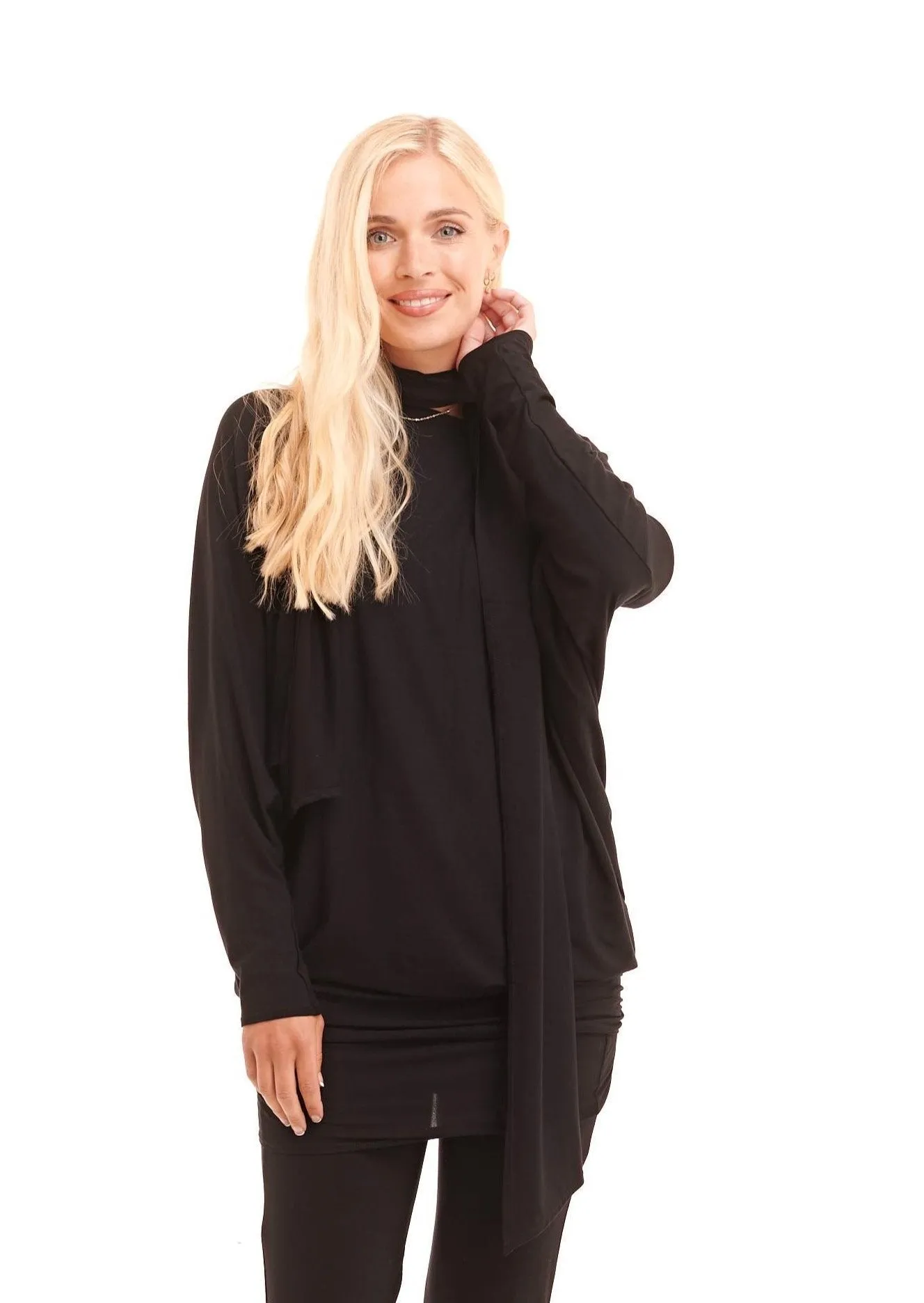 RAGLAN TOP WITH SCARF BLACK