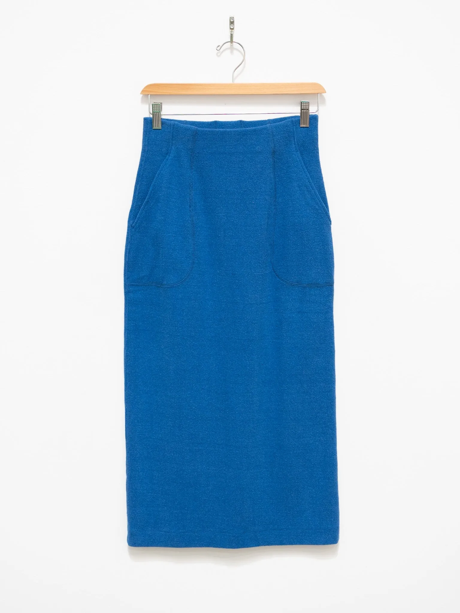 Raw Silk Ribbed Jersey Pencil Skirt - Blue