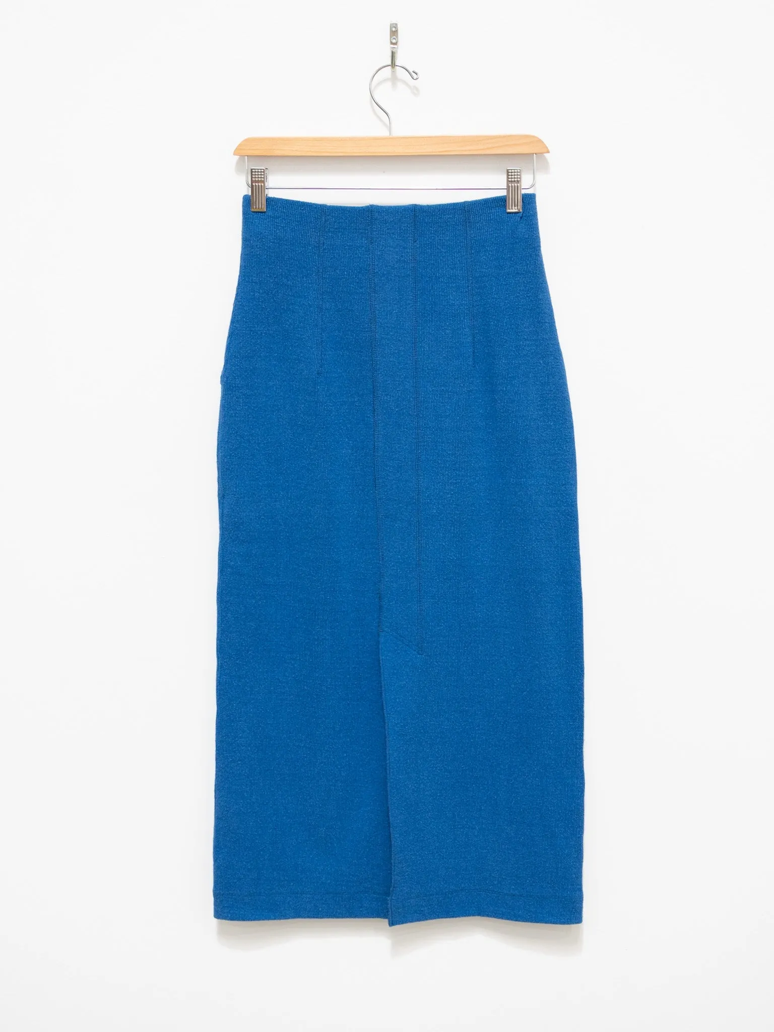 Raw Silk Ribbed Jersey Pencil Skirt - Blue