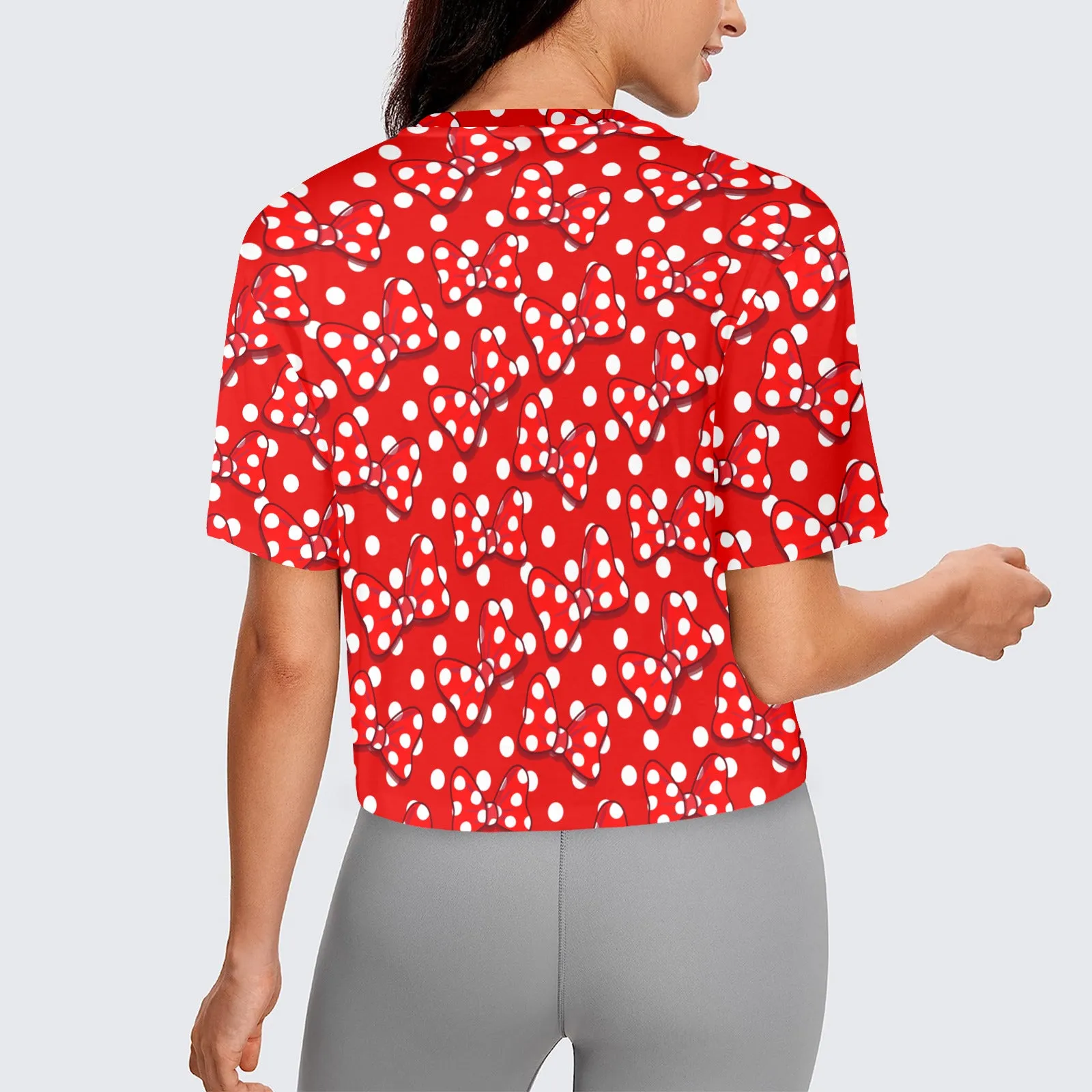 Red With White Polka Dot And Bows Women's Cropped T-shirt