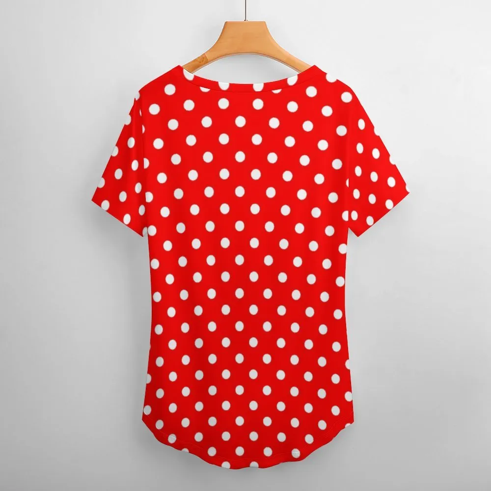 Red With White Polka Dots Women's V-Neck T-Shirt