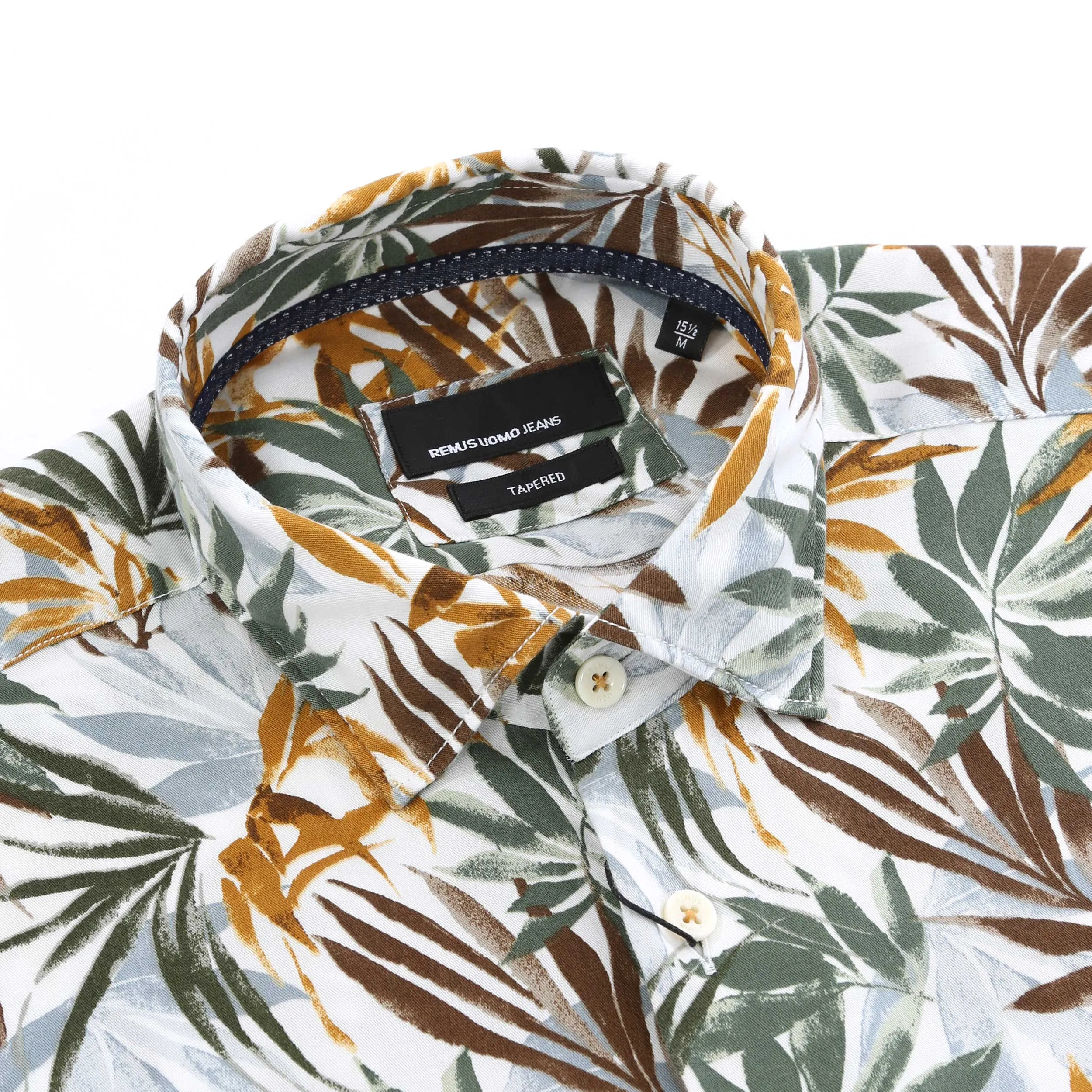 Remus Uomo Jungle Print Short Sleeve Shirt in Green & Beige Print