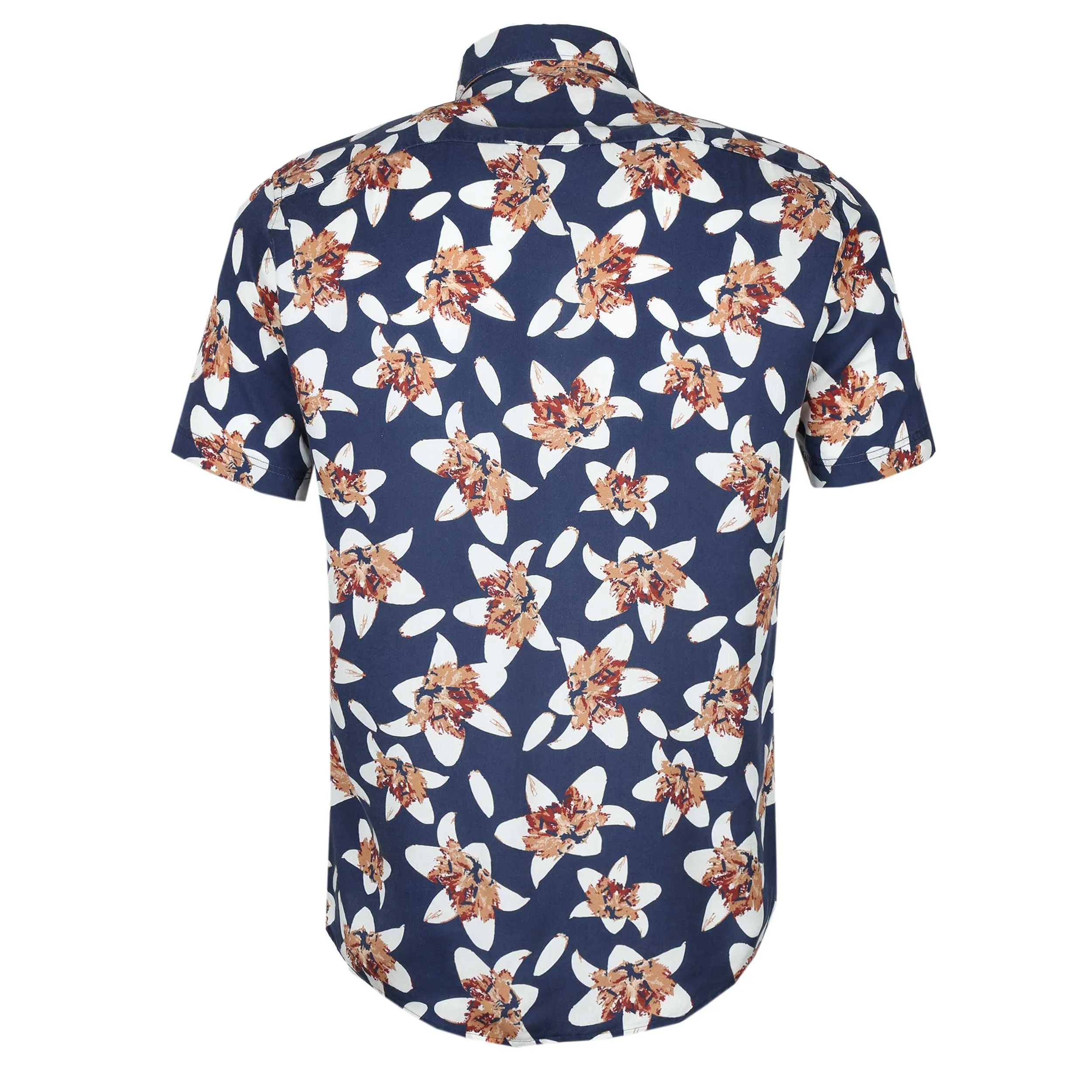 Remus Uomo Large Flower Print SS Shirt in Navy