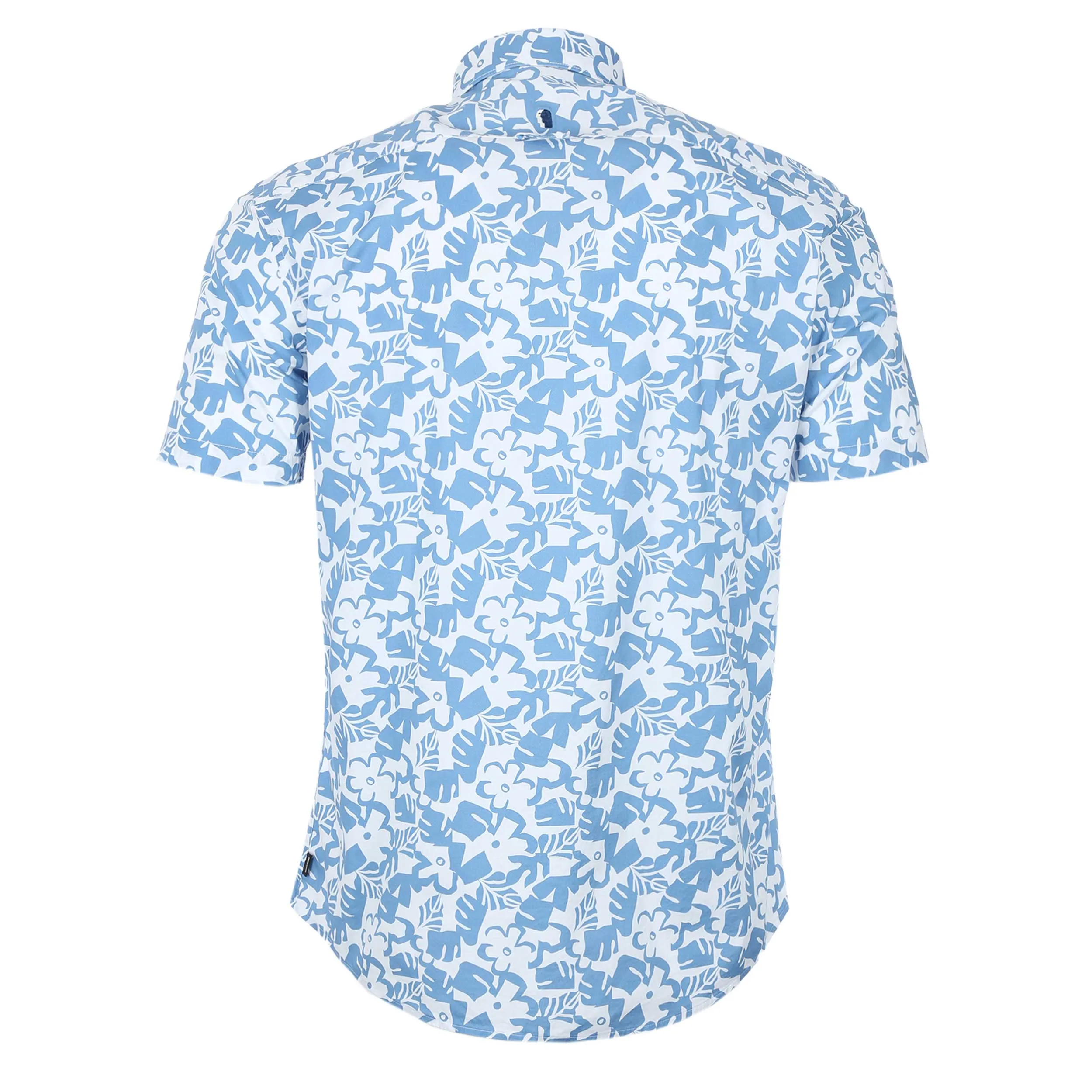 Remus Uomo Leaf Floral Print Short Sleeve Shirt in Blue White