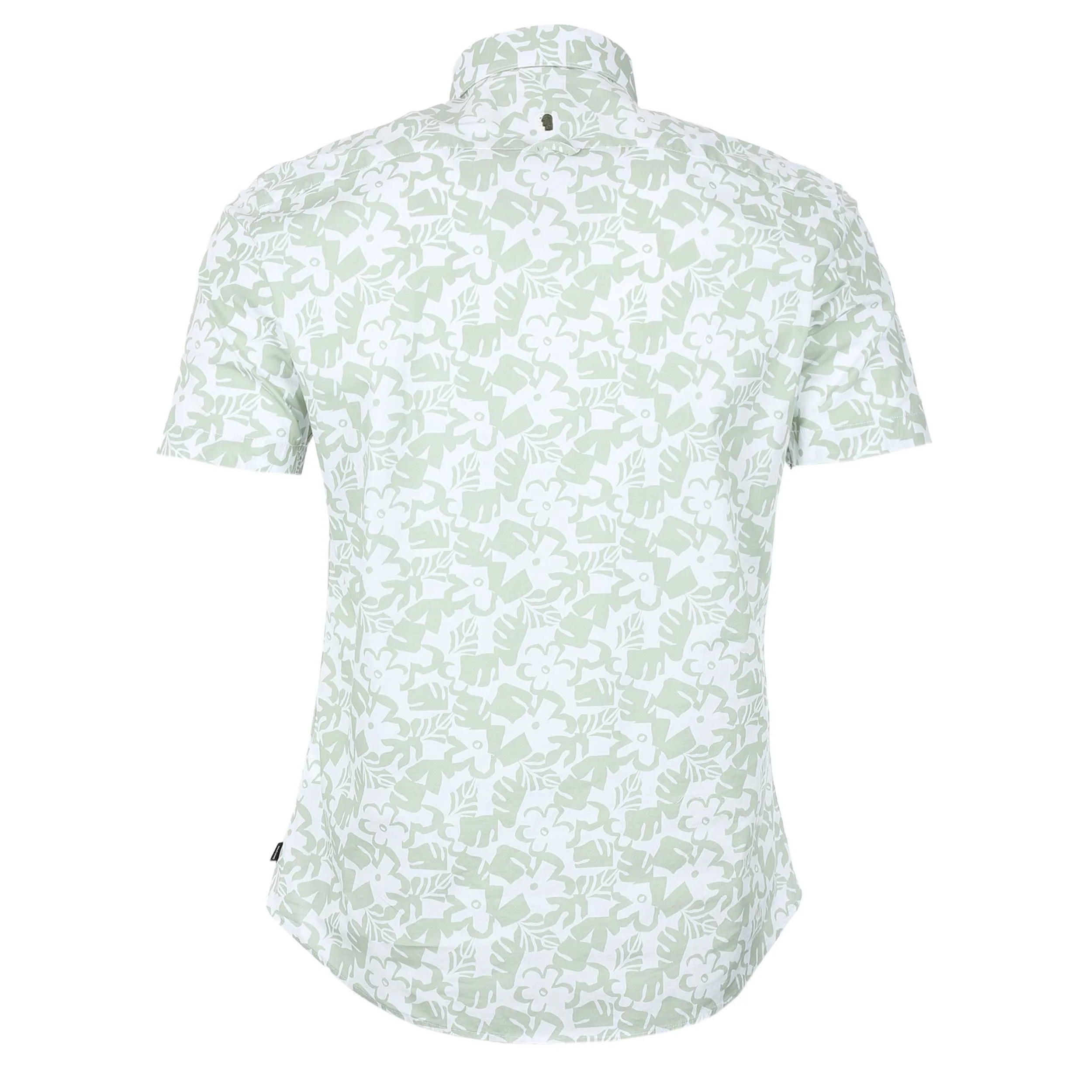 Remus Uomo Leaf Floral Print Short Sleeve Shirt in Mint White